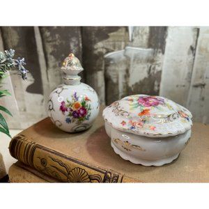 Vintage Irving W Rice Co Vanity Set Trinket Box Perfume Bottle Japan